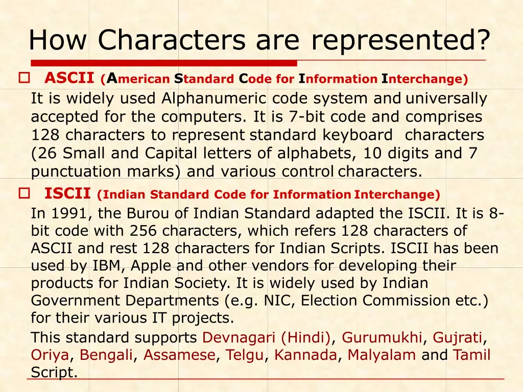 how characters are represented
