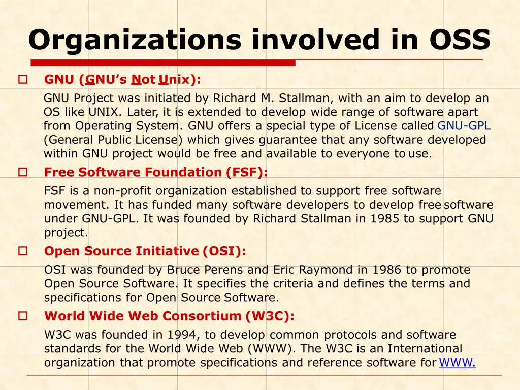 organizations involved in oss