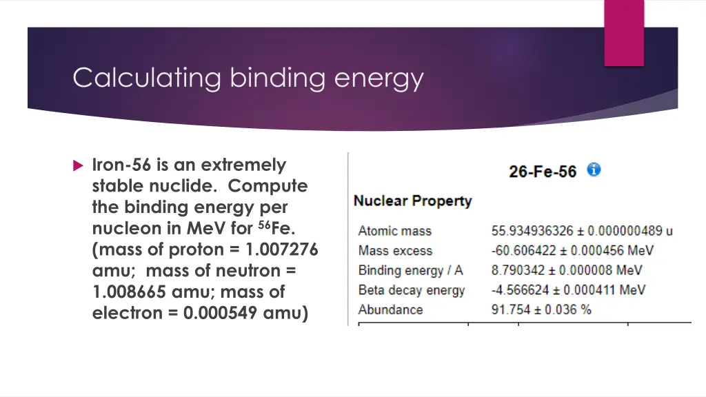 calculating binding energy