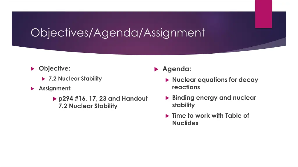 objectives agenda assignment
