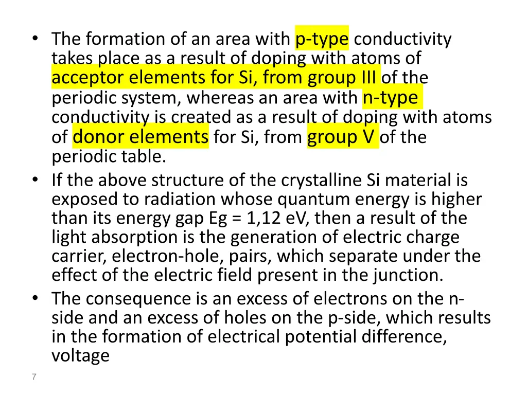 the formation of an area with p type conductivity