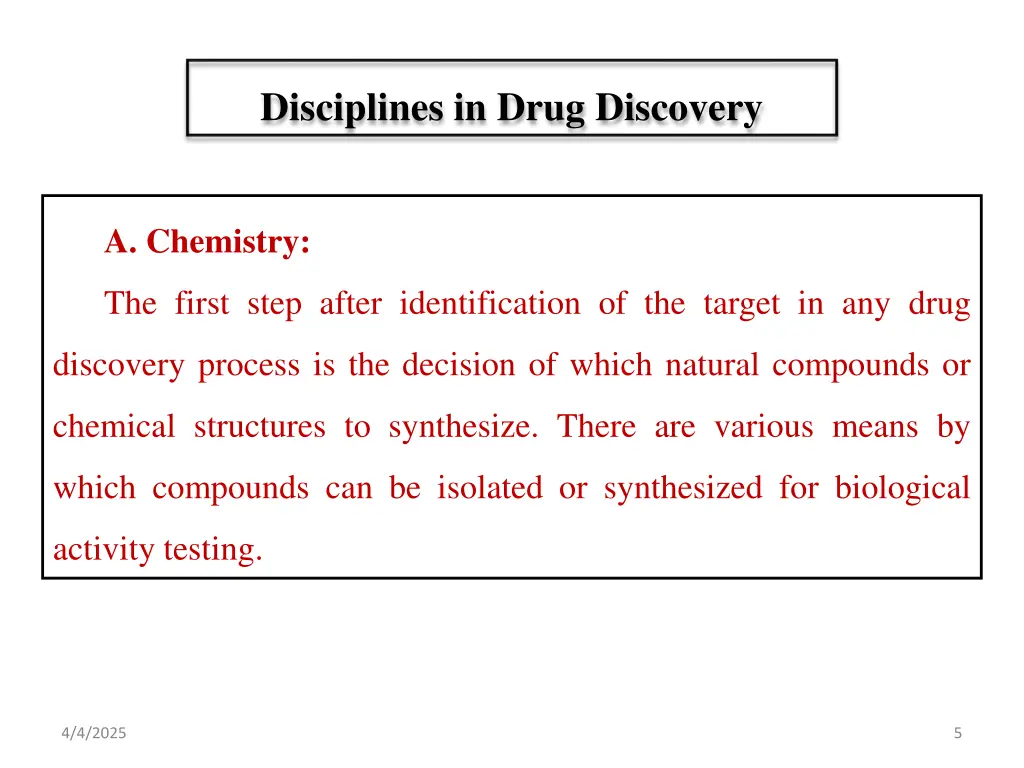 disciplines in drug discovery