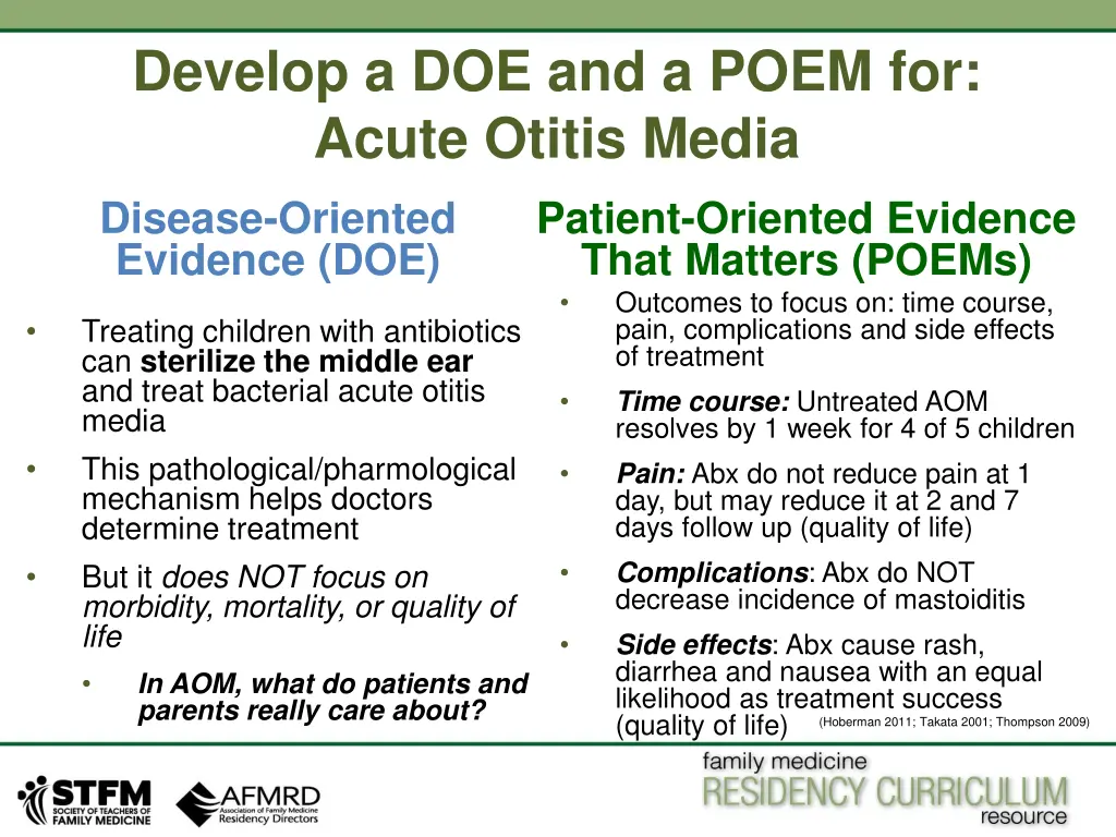 develop a doe and a poem for acute otitis media