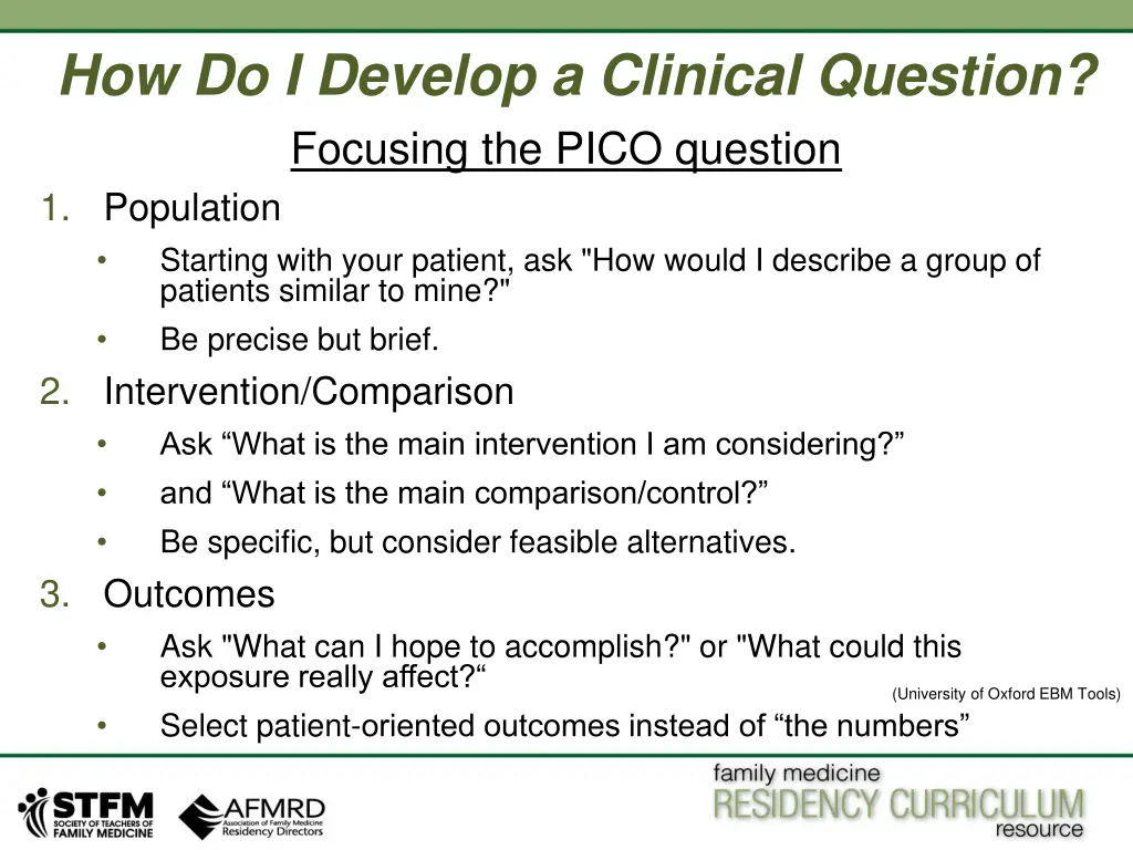how do i develop a clinical question focusing