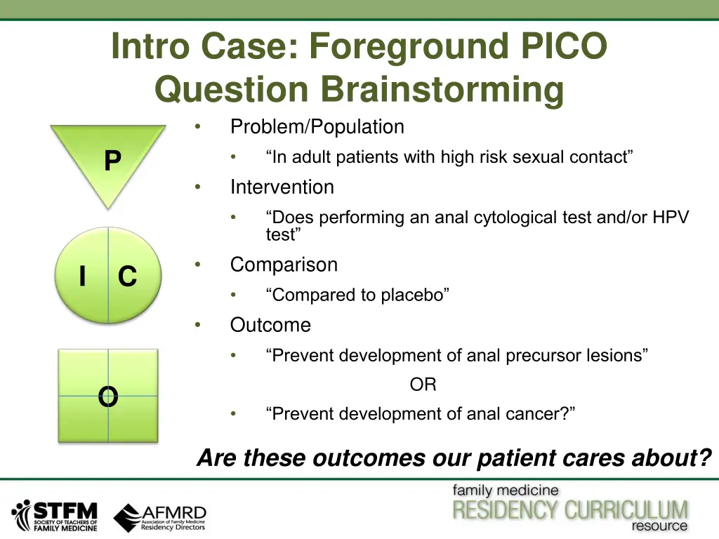 intro case foreground pico question brainstorming