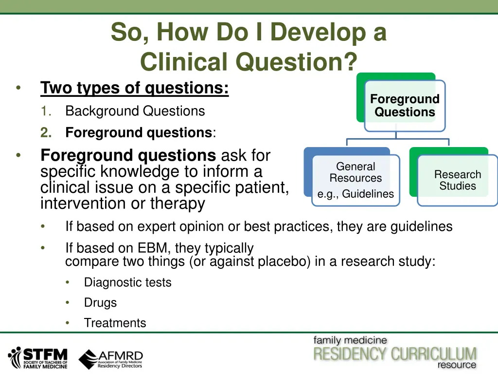so how do i develop a clinical question two types