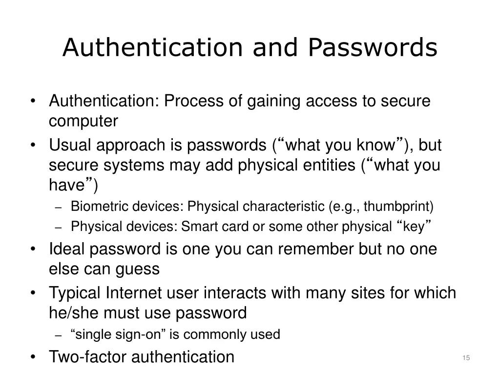 authentication and passwords