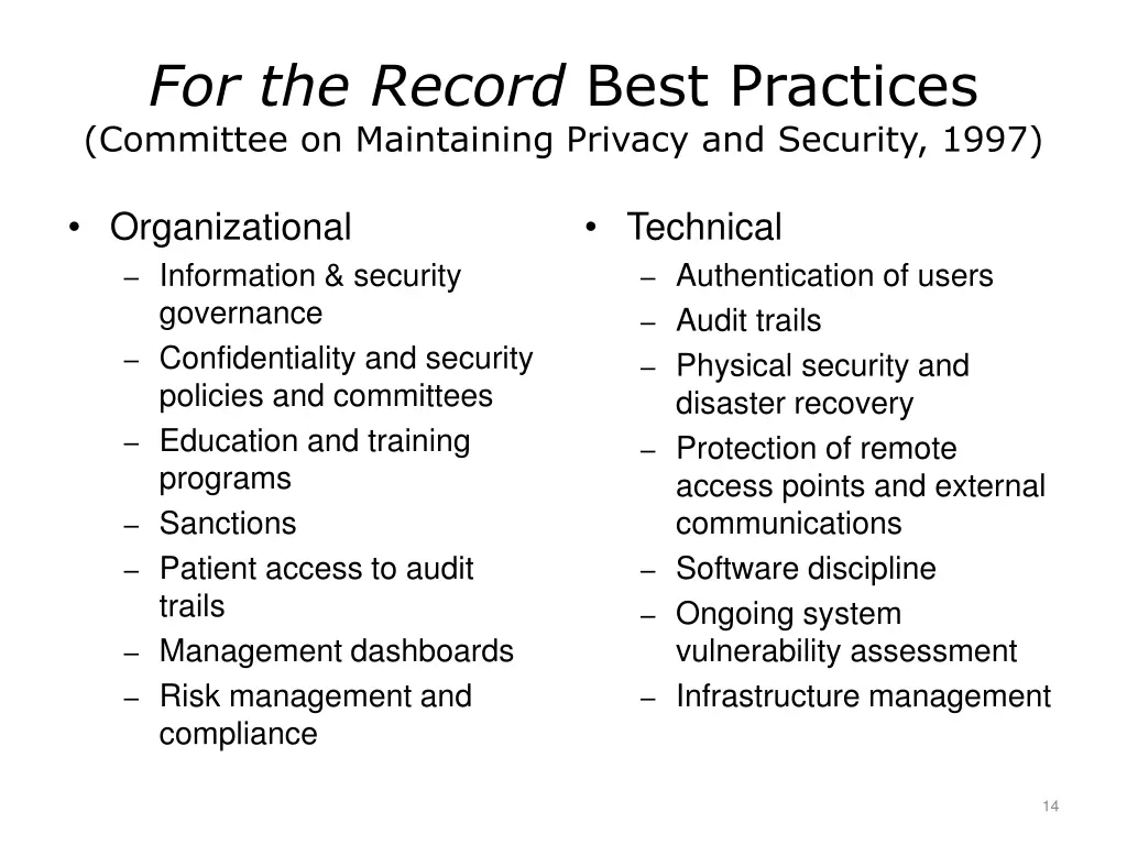 for the record best practices committee