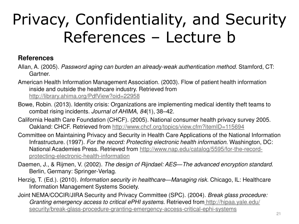 privacy confidentiality and security references
