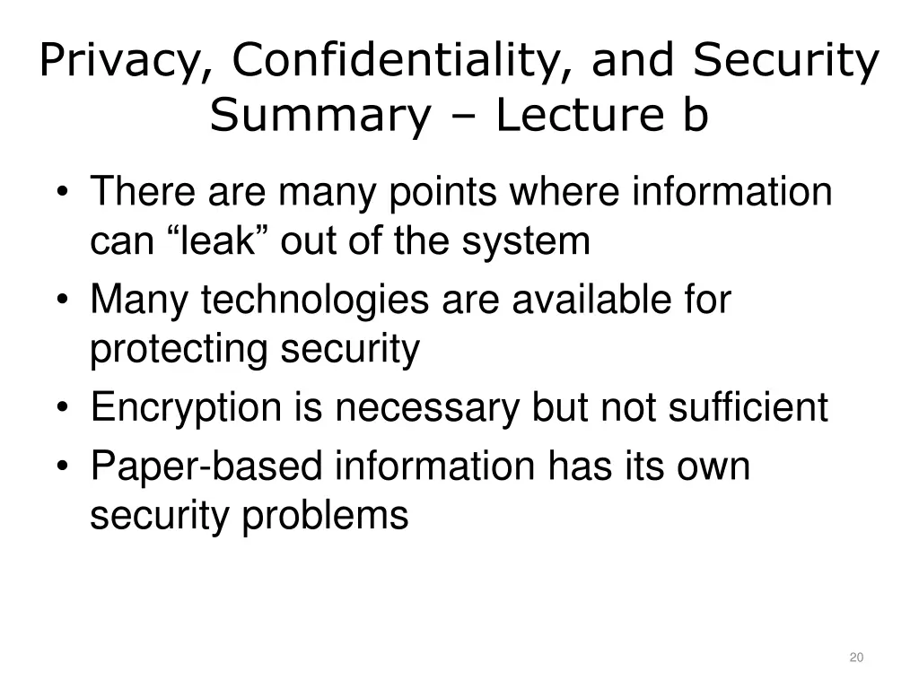 privacy confidentiality and security summary