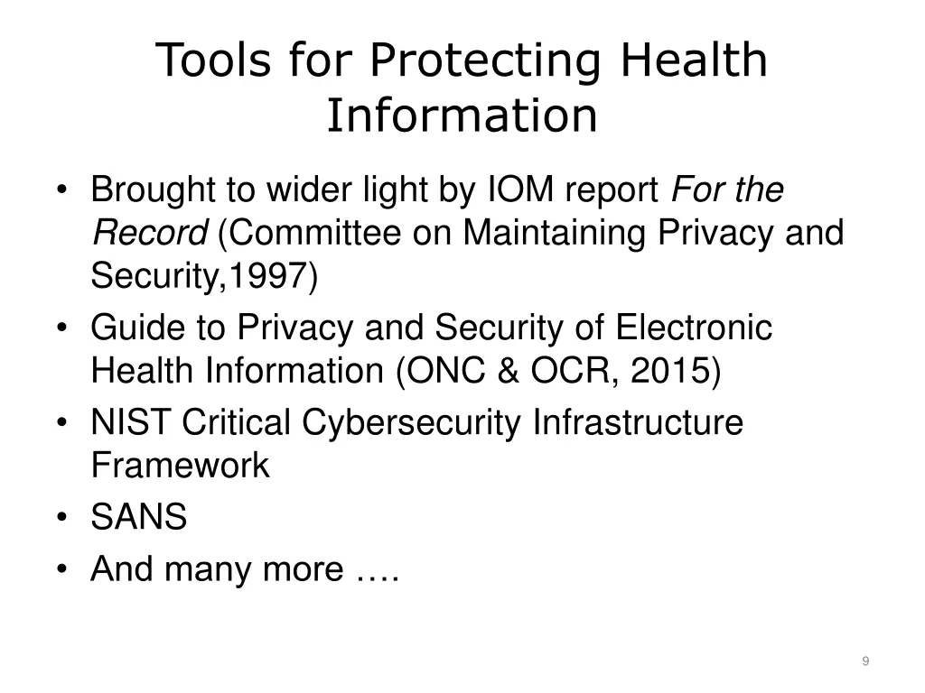 tools for protecting health information