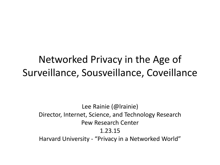 networked privacy in the age of surveillance