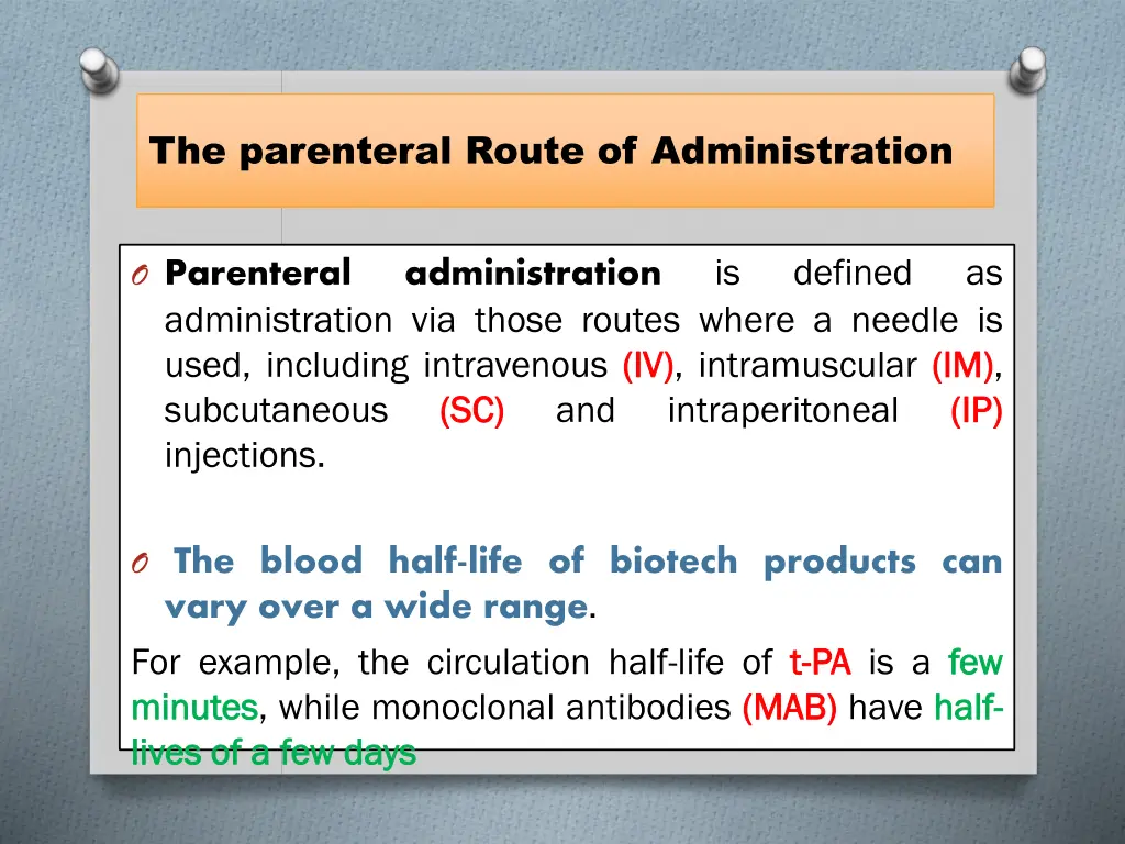 the parenteral route of administration