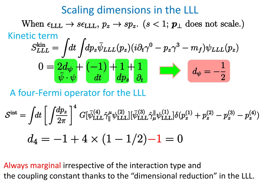 scaling dimensions in the lll