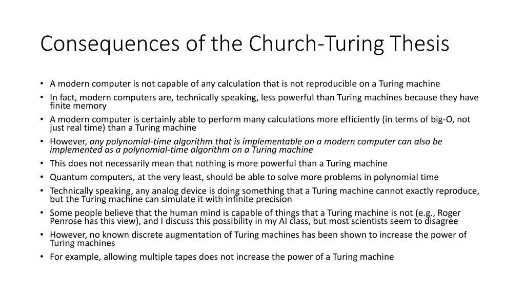 consequences of the church turing thesis
