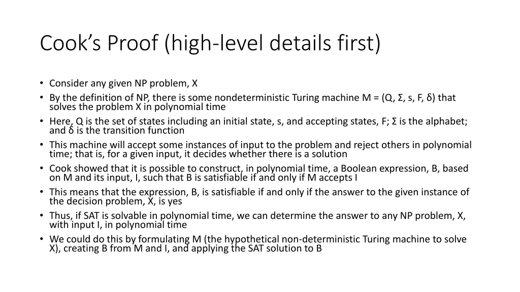 cook s proof high level details first