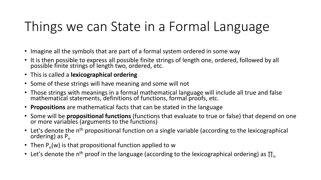 things we can state in a formal language