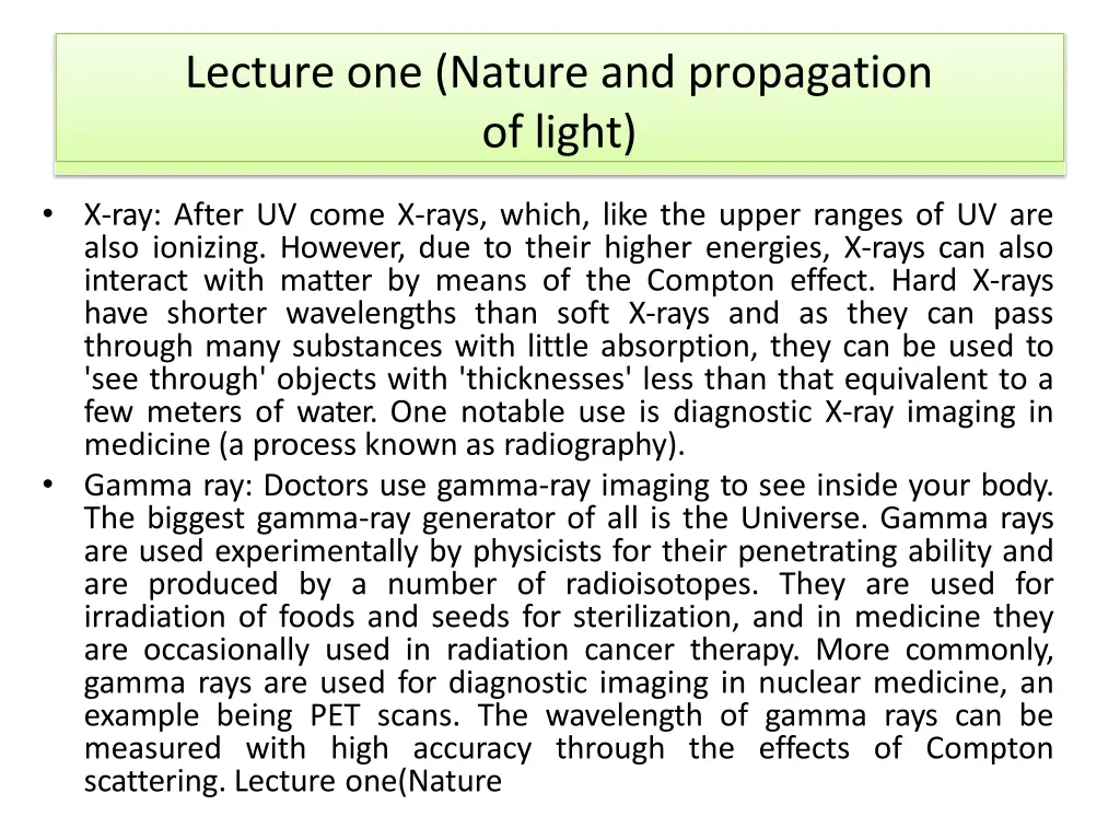 lecture one nature and propagation of light 10