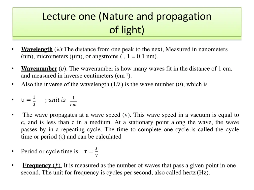 lecture one nature and propagation of light 6