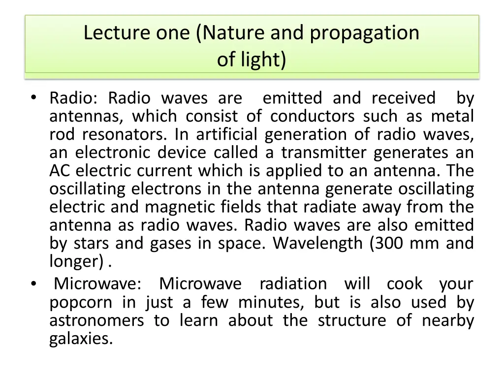 lecture one nature and propagation of light 8