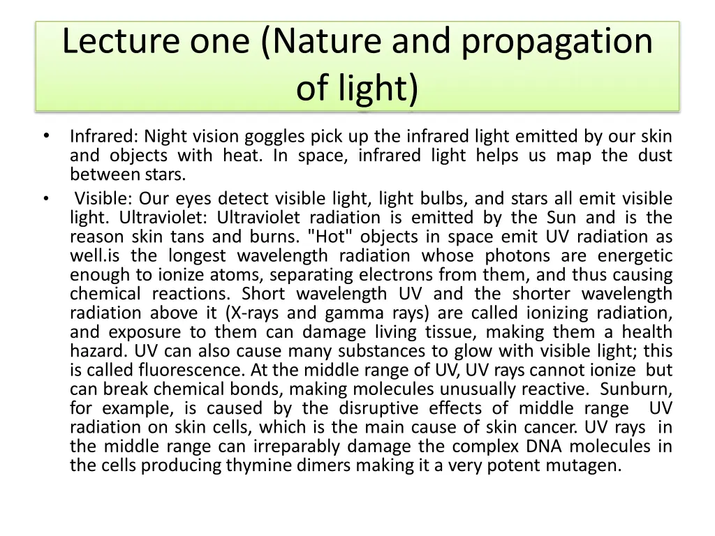 lecture one nature and propagation of light 9