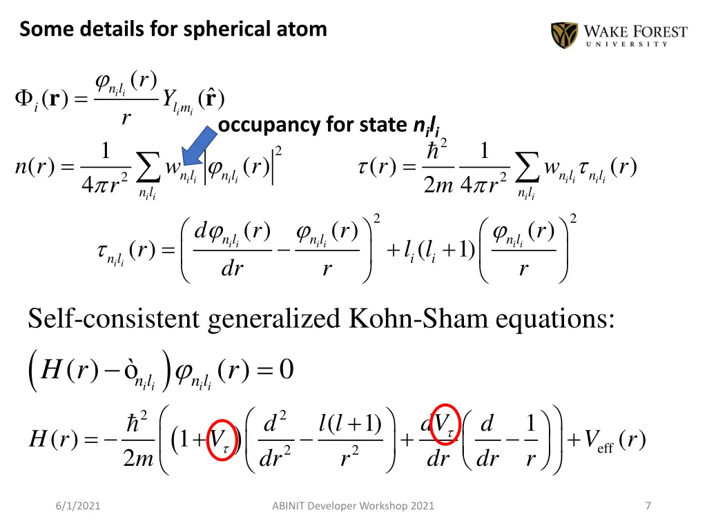 some details for spherical atom