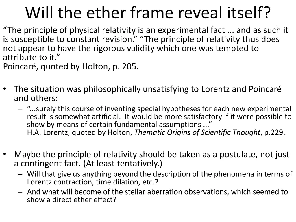 will the ether frame reveal itself the principle