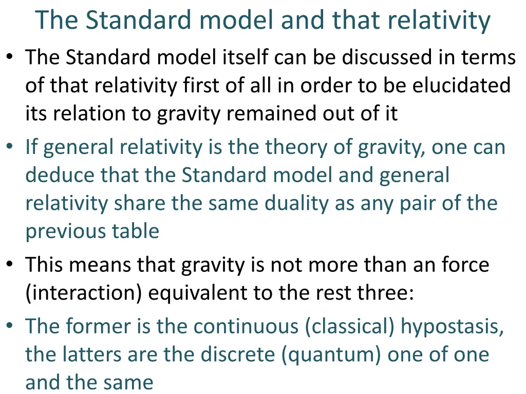the standard model and that relativity