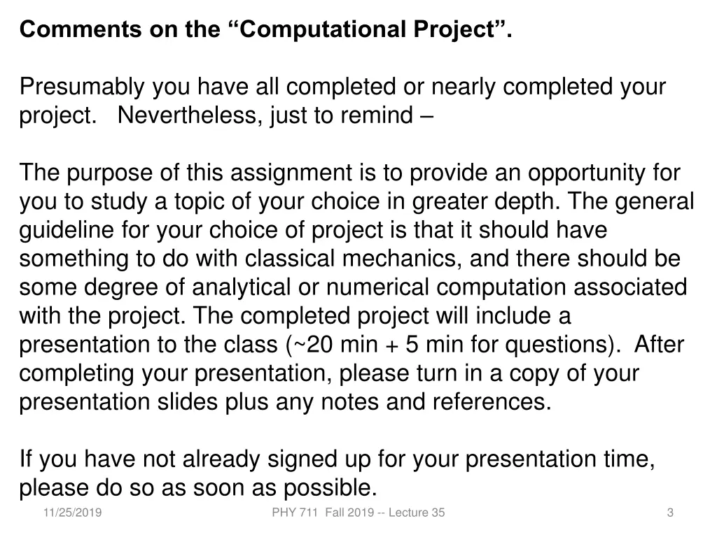 comments on the computational project