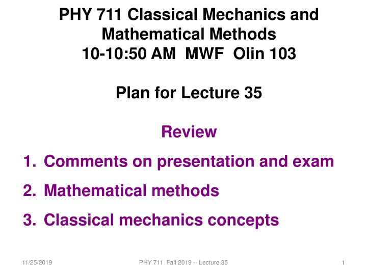 phy 711 classical mechanics and mathematical