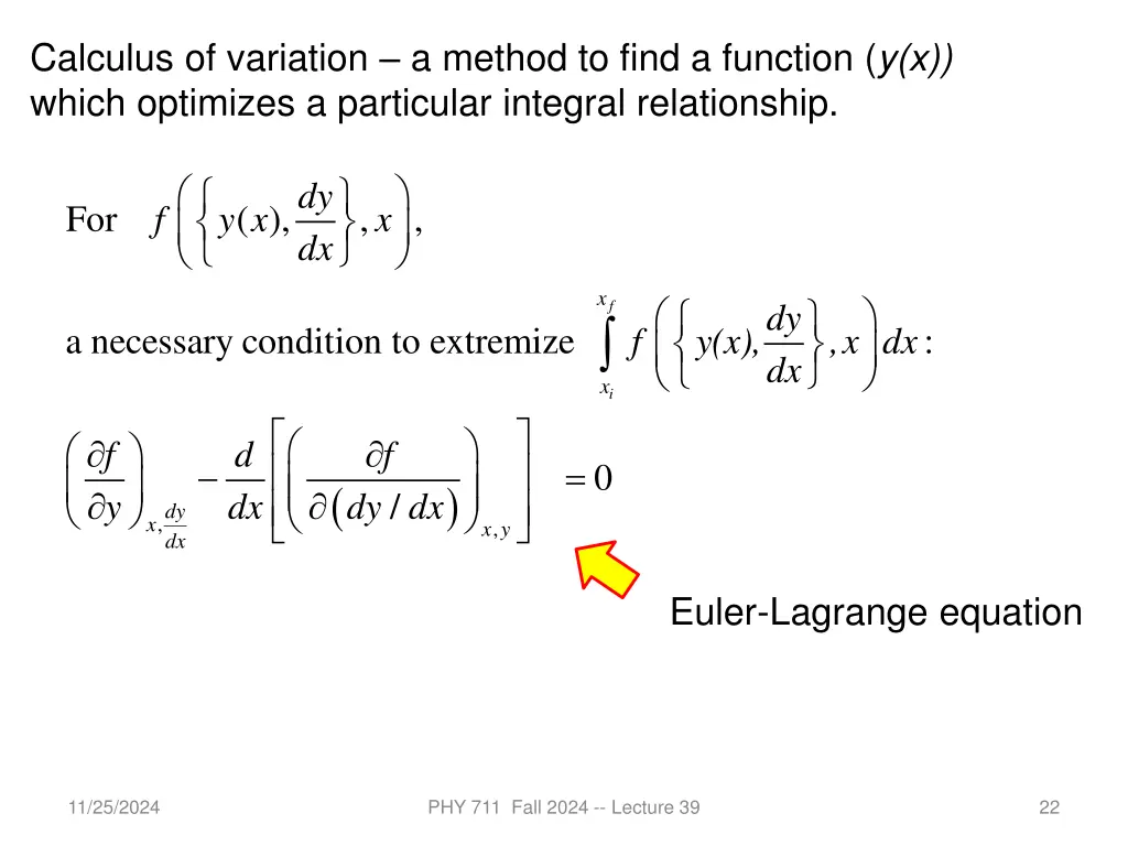 calculus of variation a method to find a function