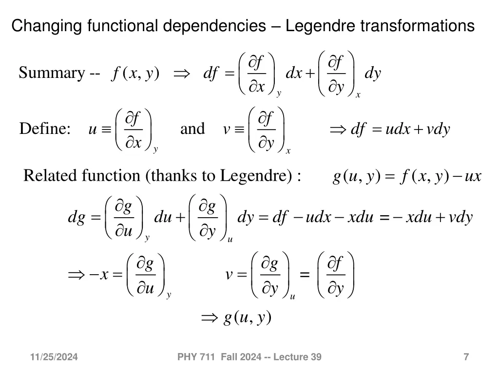 changing functional dependencies legendre 1