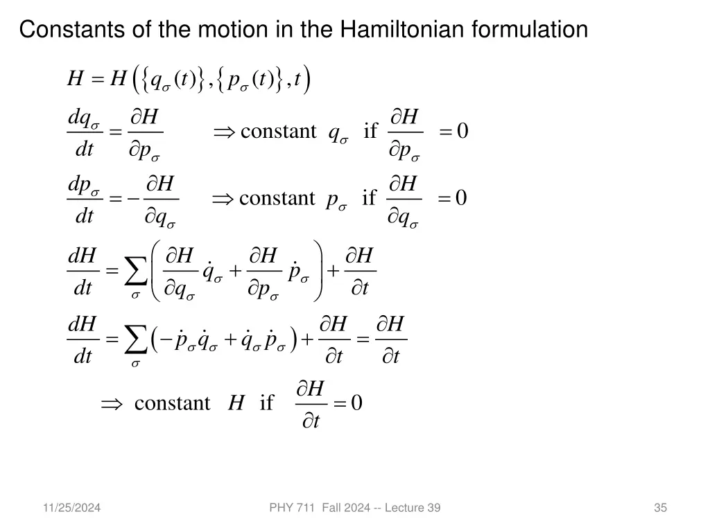 constants of the motion in the hamiltonian