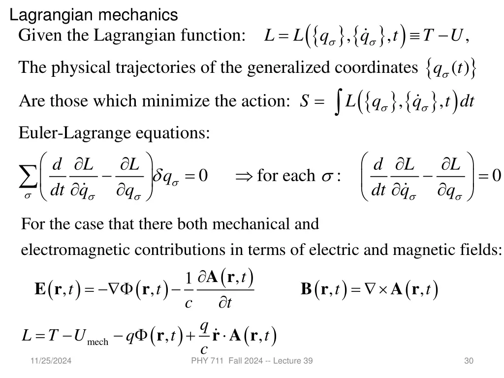 lagrangian mechanics given the lagrangian function