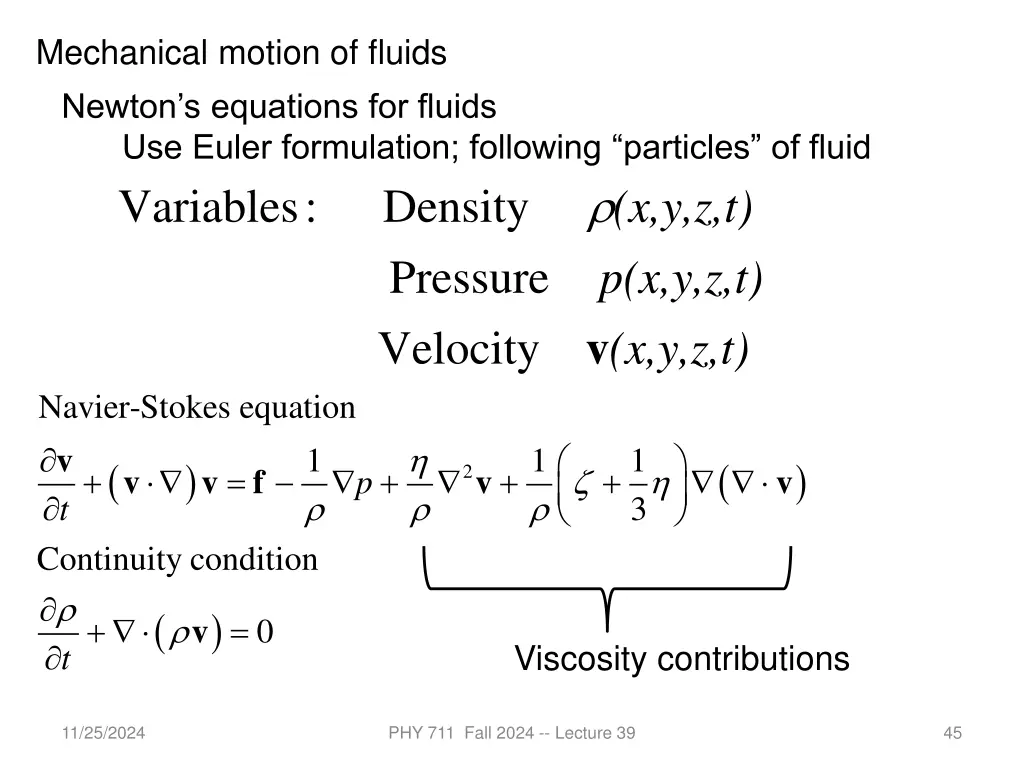 mechanical motion of fluids newton s equations