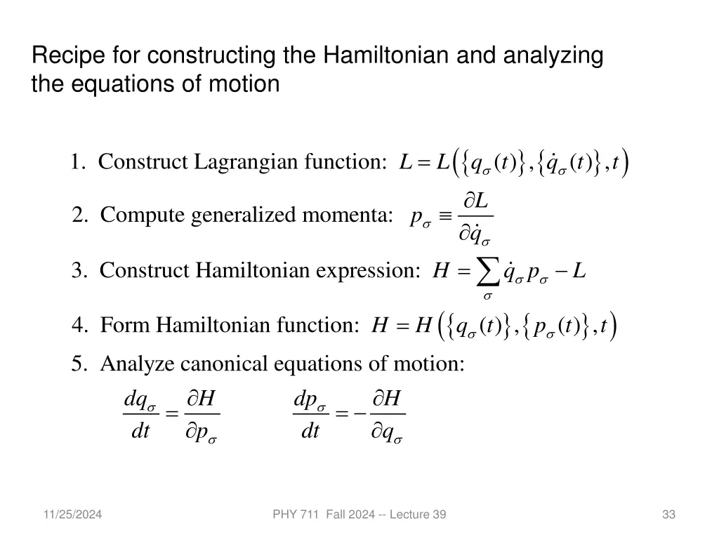recipe for constructing the hamiltonian 1
