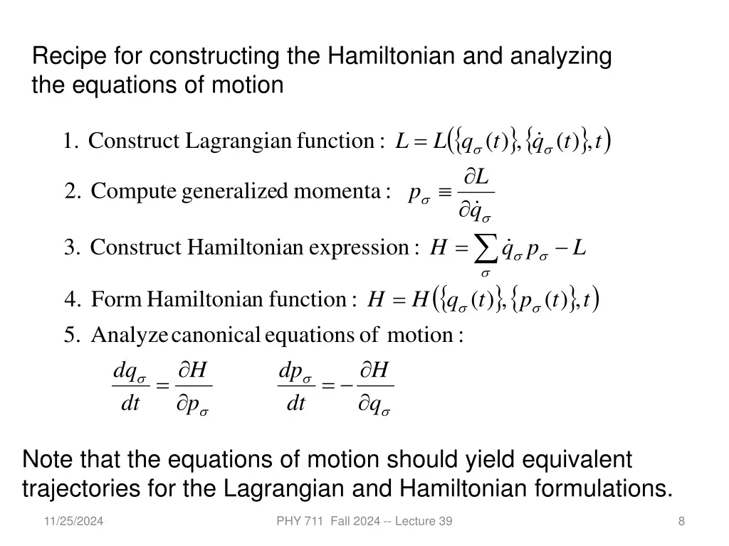 recipe for constructing the hamiltonian