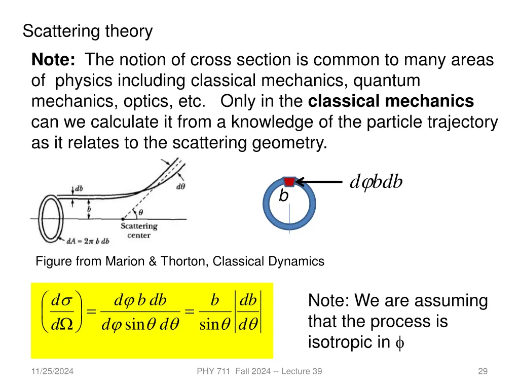 scattering theory note the notion of cross