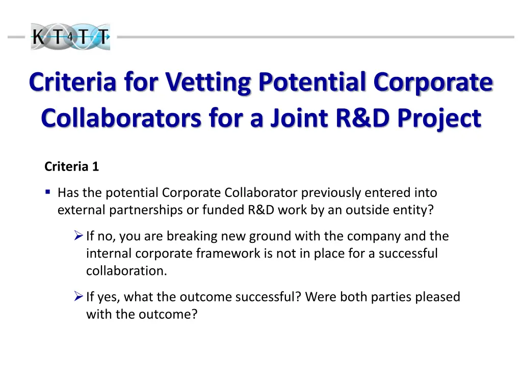 criteria for vetting potential corporate