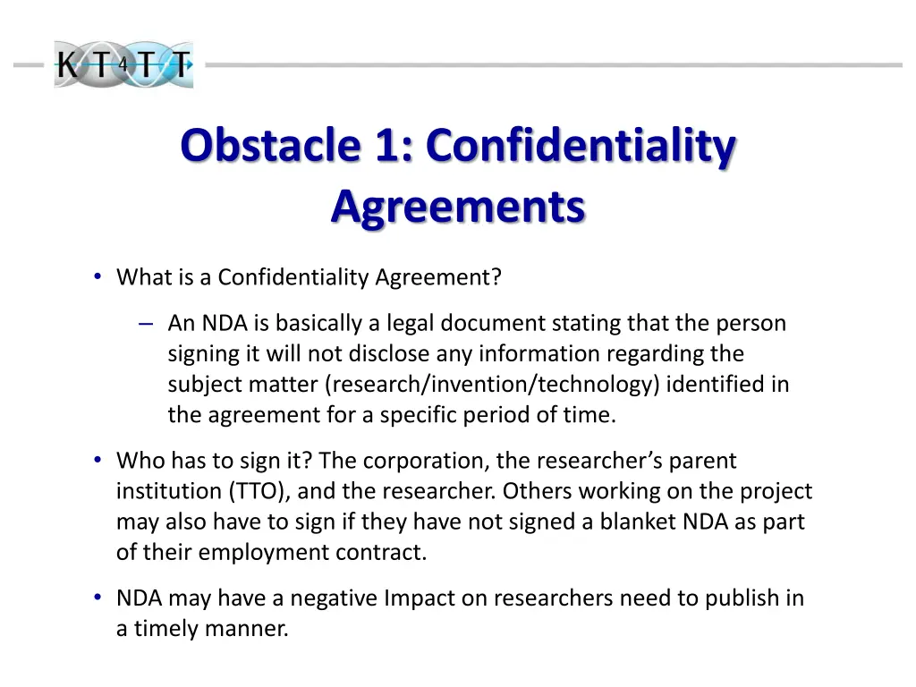 obstacle 1 confidentiality agreements