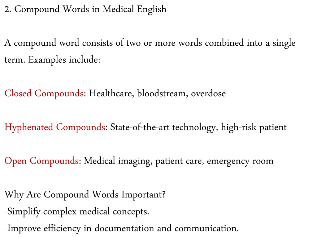 2 compound words in medical english