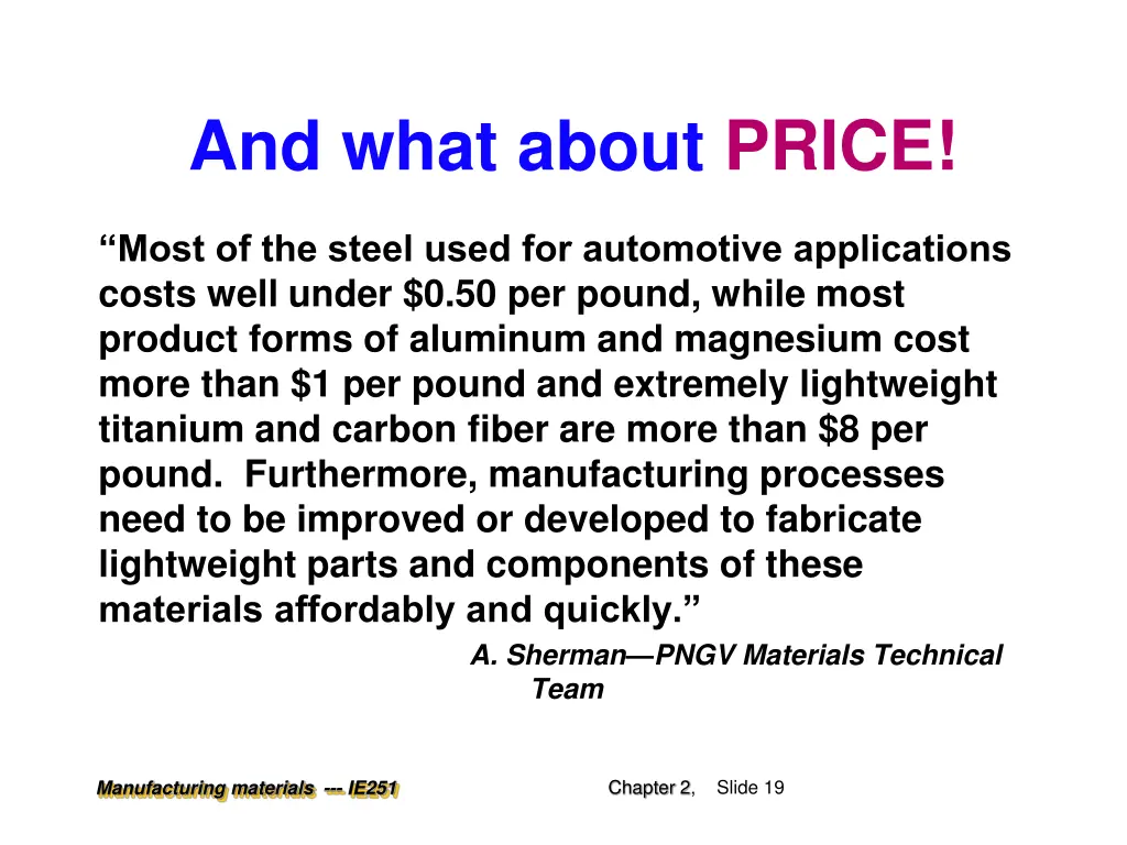 and what about price