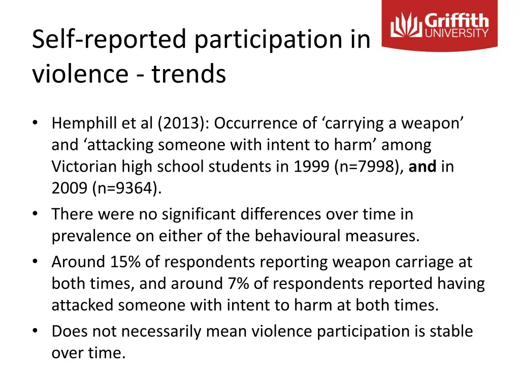 self reported participation in violence trends