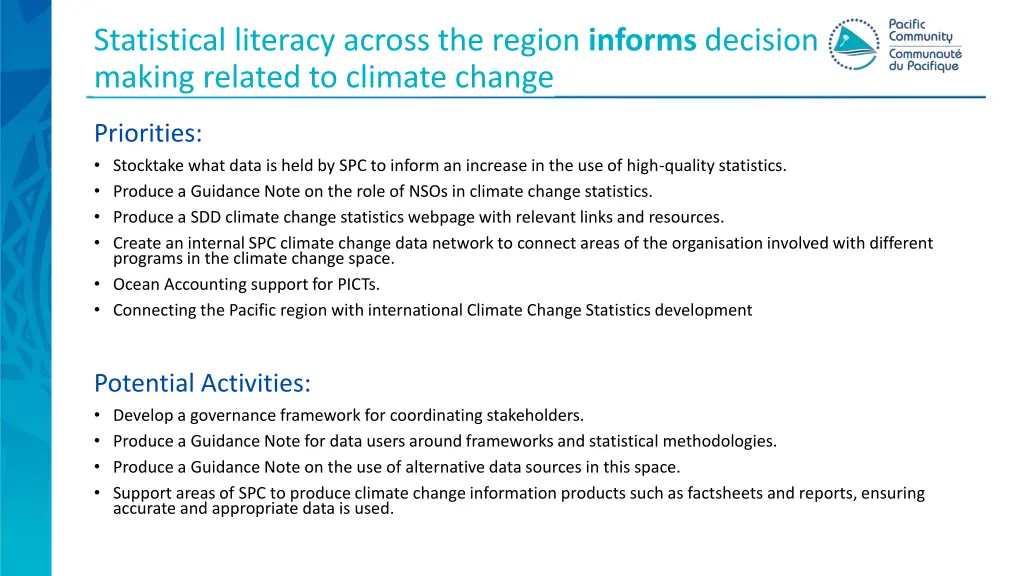 statistical literacy across the region informs