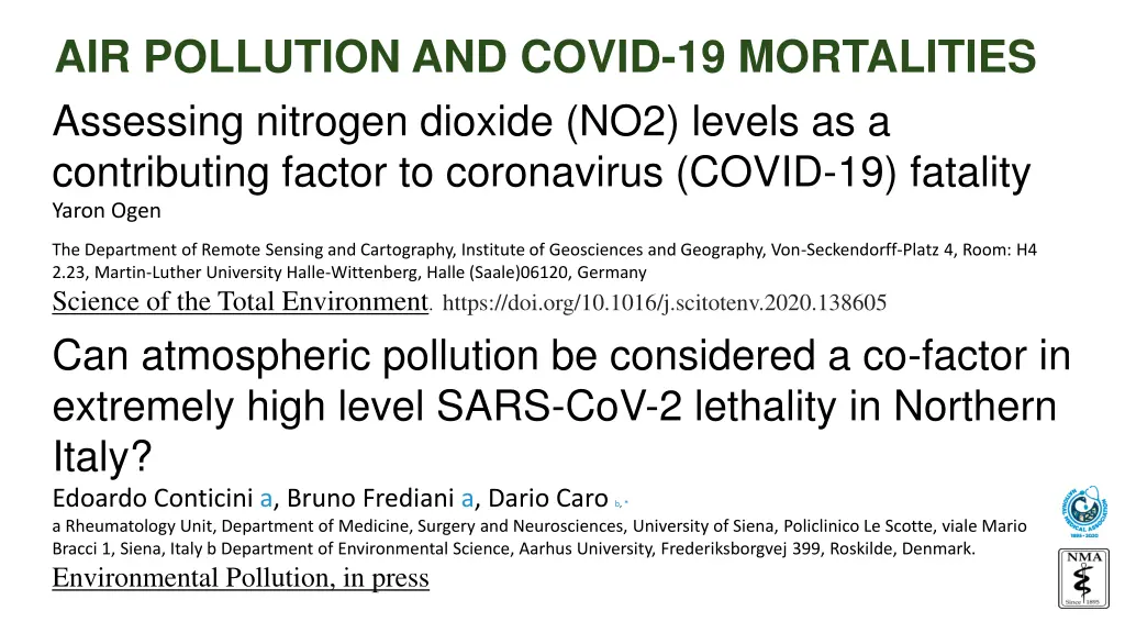 air pollution and covid 19 mortalities