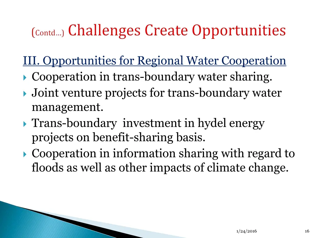 iii opportunities for regional water cooperation