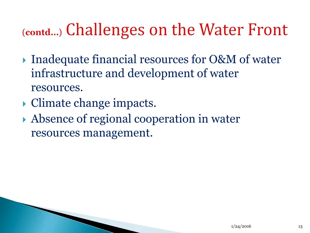 inadequate financial resources for o m of water