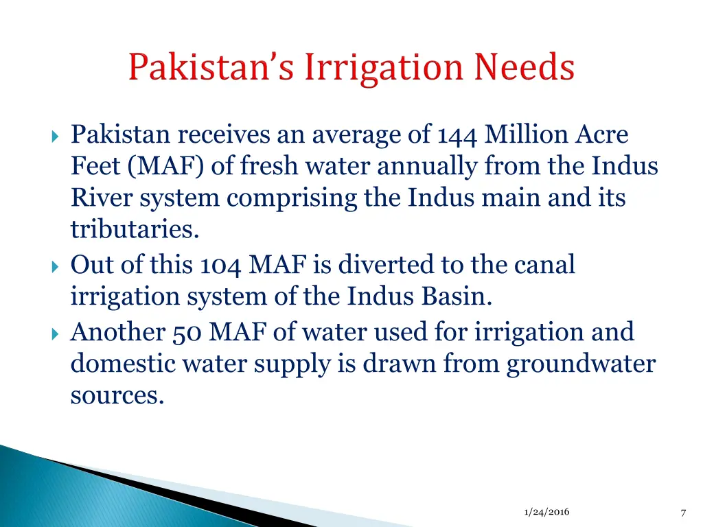 pakistan receives an average of 144 million acre