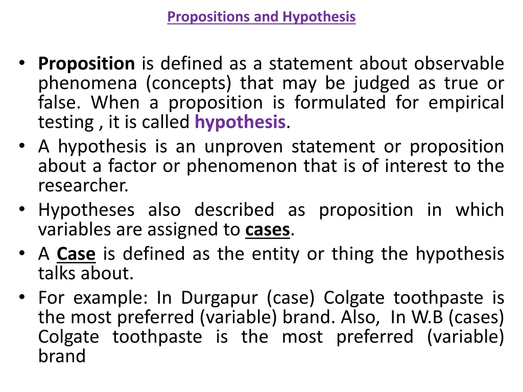 propositions and hypothesis