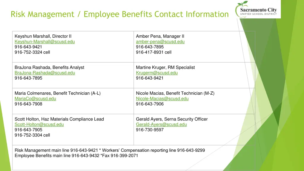 risk management employee benefits contact